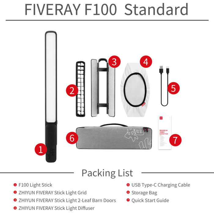 Zhiyun FIVERAY F100 RGB LED Light Stick - Black